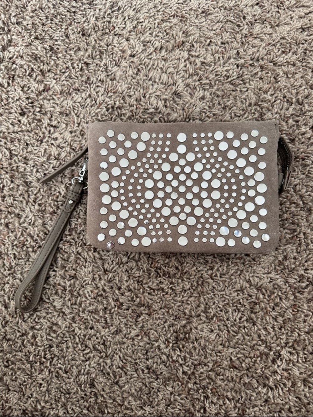 Vince Camuto Bonny Wristlet “Foxy” Taupe Studded Clutch